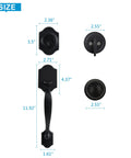 Image showing dimensions of Double Door Lock Set With Dummy Lever Handle Satin Nickel Front Door Hardware Heavy Duty Entrance Handle Set With Deadbolt And Lever Adjustable And Reversible For Right And Left Handed Homes Keyed Entry.
