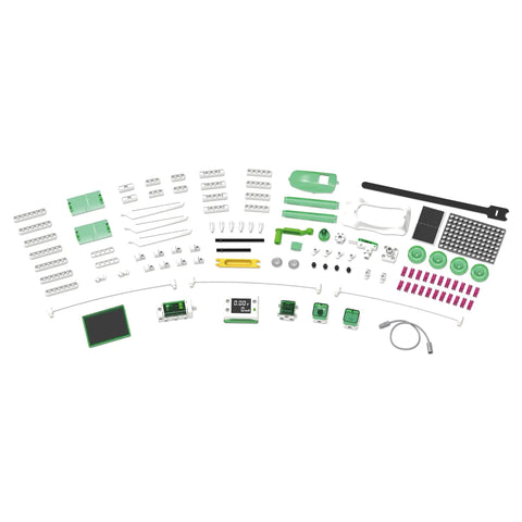 Renewable Energy Lab STEM Kit For Kids And Teens, Hands On Projects And NGSS Aligned Curriculum For Home And School, Build Models To Explore Clean Energy Generation And Usage, Ages 8-18, parts laid out on white background