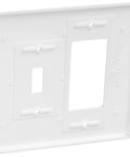 Oversized 2-Gang Wall Plate With One Toggle And Decora GFCI Device Combo, thermoset, white finish, device mount, angled view