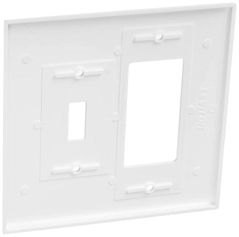 Oversized 2-Gang Wall Plate With One Toggle And Decora GFCI Device Combo, thermoset, white finish, device mount, angled view