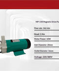 Tough As Nails Miniature Magnetic Circulation Pump With Corrosion Resistant Construction To Handle Acid And Alkali Fluids Efficiently In Industrial Operations, showing compact design with specifications.