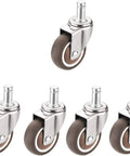 Heavy Duty Swivel Rubber Caster Wheels Dead Quiet Furniture Roller Replacement Set Of Five M11 Threaded Stem in silver and brown.