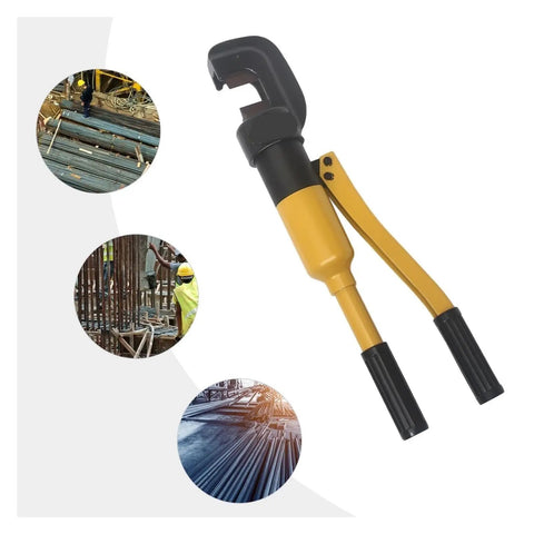 Heavy Duty Hydraulic Crimping And Rebar Cutting Machine Portable Power Tool With Quick Release C-Head for easy cable splicing on job sites.