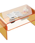 Orange Acrylic Coffee Table With Open Storage Two Tier Clear Modern Coffee Table For Living Room Office Reception And Bedroom