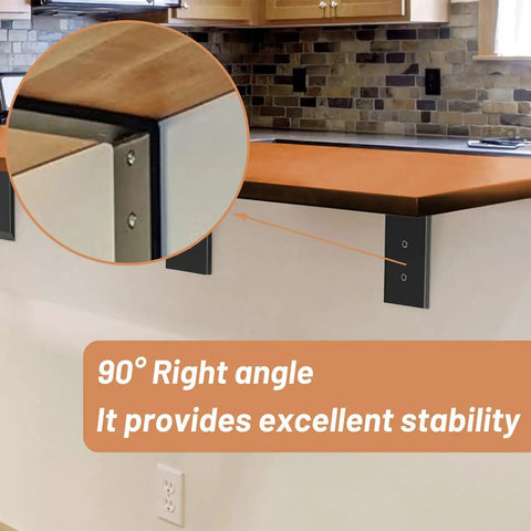 Heavy Duty Countertop Support Brackets 12 Inch 4 Pack With Hardware displaying sleek steel L corbels in a kitchen for stability.