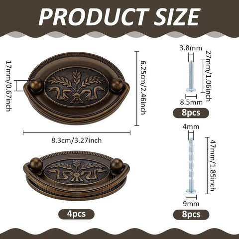 4 Pack Antique Oval Bail Drawer Pulls 3.3 Inch Bronze Wheat Pattern Farmhouse Vibe Vintage Cabinet Handles Dimensions