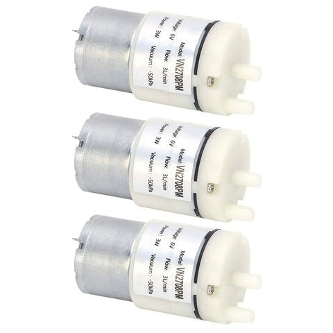 3 Pack Micro Diaphragm Pump Dc 6V Mini Water Air Motor Slick Vacuum Pump For Aquarium Fish Tanks Quiet Aerator And Diy Home Gear With No Sweat Low Voltage Operation For Reliable Daily Use And Appliance Repairs. Image shows three white and silver diaphragm pumps.