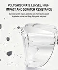 Close-up of Tough As Nails Safety Glasses With Anti Fog Shield And Blue Light Blocker featuring polycarbonate lenses, designed for high impact resistance.
