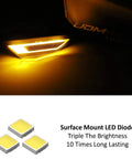 GT RS Style Raised 3D Smoked Lens Amber Full LED Front Side Marker Light Kit lit up in dark with LED diode graphic below