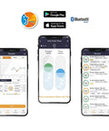 Personal Pocket Peak Flow Meter With Smartphone App For Home Lung Function Monitoring PEF And FEV1 Readings Sync Results To Your Health Care Provider No Prescription Needed Easy To Use with app icons and phone screens