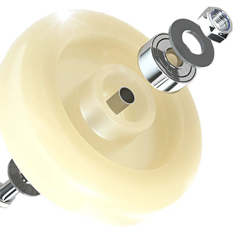 Exploded view of heavy duty top plate swivel caster wheel showing double bearings for furniture and workbenches