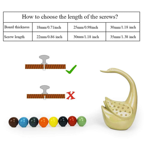 Screw length guide for Six Pack Ceramic Cabinet Knobs One And A Quarter Inch White With Multi Size Screws Drawer Pulls