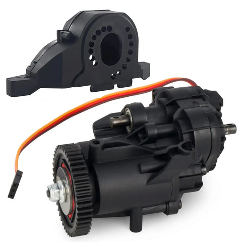 Beefed Up 2 Speed RC Crawler Transmission Gearbox With Servo Upgrade Kit, heavy-duty metal gears for TRX 4 and TRX 6.