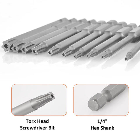 Top Shelf 11 Piece Tamper Proof Torx Bit Set Built Tough With Heavy Duty S2 Steel smooth grip 1/4 inch hex shank screwdriver bits