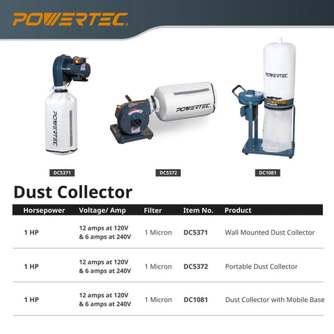 1 HP Dust Collector With 1 Micron Bags And Mobile Base, 800 CFM Woodshop Dust Collection System For A Clean, Safer Woodshop Vibe, Includes Filter, Bags, Hardware And Easy Assembly DC1081 displayed with other models