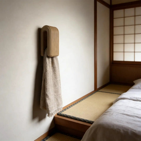 Premium Wall Mount Automatic Locking Towel Hook With Smart Space Saving Design And No Sweat Storage For Daily Grind In Slick Matte Black Finish For Any Modern Setup, featuring a cozy linen towel.