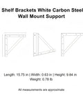 Diagram of Heavy Duty White Carbon Steel Wall Mount Shelf Bracket For Floating Shelves L Shaped Support with measurements.