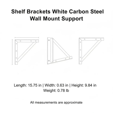 Diagram of 9.84 Inch White Carbon Steel L Bracket For Floating Shelves Wall Mount Support Heavy Duty Shelf Bracket with dimensions