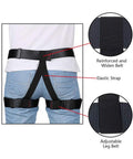Rear view of Climbing Harness Belt For Tree Climbing And Outdoor Training with adjustable leg belts and elastic straps