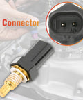 Front view: Sianxaido coolant temperature sensor with brass threaded probe and black housing; two-pin connector inset.