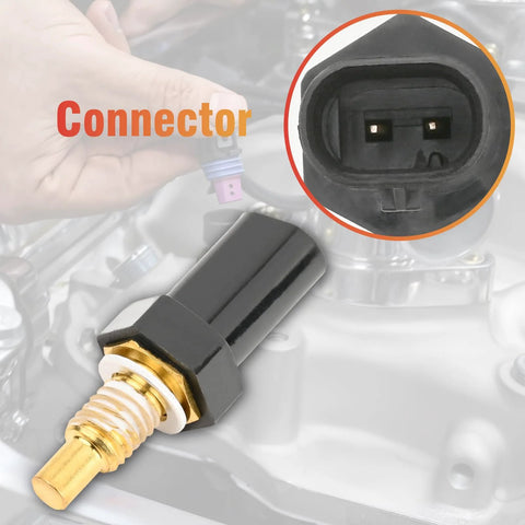 Front view: Sianxaido coolant temperature sensor with brass threaded probe and black housing; two-pin connector inset.