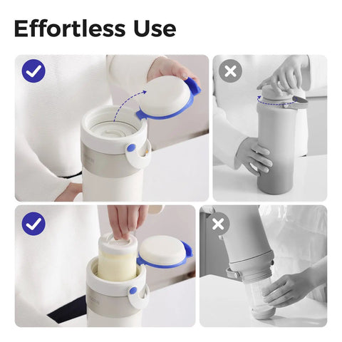 Effortless use of 22 Oz Portable Breast Milk Cooler For Work Commutes, showcasing lid and bottle features.