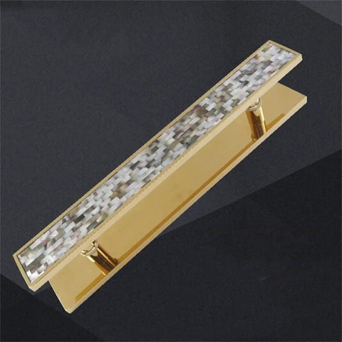 European Stainless Steel Gold Shell Door Handle For Hotels And KTV Push And Pull Armrest, gold and steel with mosaic accent