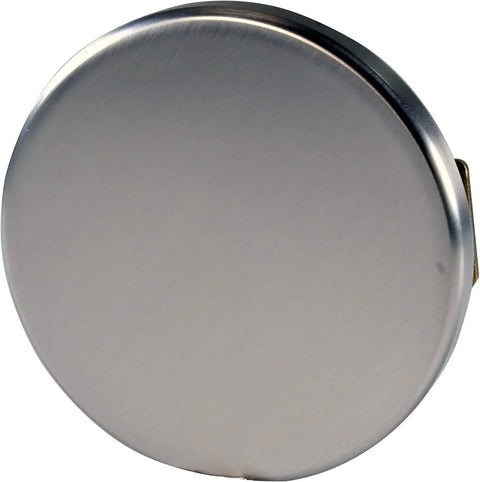 24 Inch Direct Outlet Tub Waste And Overflow Kit With Ball Joint Alignment and Extended Tiptoe Push Button Drain sleek round drain cover in satin nickel finish.
