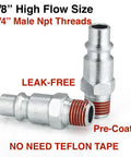 Two SANFU 3/8-inch high-flow air hose fittings, M-type plug, 1/4 inch male NPT threads, steel, pre-coated