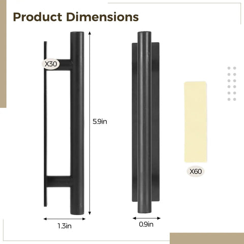30 Pack Peel And Stick Cabinet Handles For Kitchen, Closet And More 6 Inch Self Adhesive Drawer Pulls Plastic No Drill Install Includes 60 Stickers For A Quick Budget Friendly Home Makeover And Cohesive Look. black 5.9in handle dimensions, x60 stickers