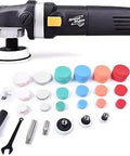 Compact Mini Rotary Polisher Kit 600W with 36 polishing pads and 1.2, 2, and 3 inch backing plates, accessories included.