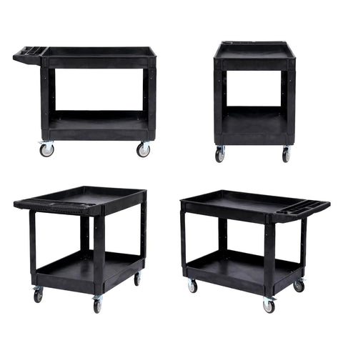 Heavy Duty Rolling Utility Cart Two Tier Service Cart With Wheels Ergonomic Handle 550 Lbs Capacity Plastic Tool Cart For Warehouse Garage Workshop And Kitchen Durable HDPE Trolley 40.5x17.7 Inches, 4 views