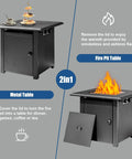 28 Inch Propane Fire Pit Table With 50000 BTU Steel Burner Outdoor Fire Pit For Patio Backyard And Garden Includes Lid And Lava Rocks