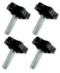 Heavy Duty M8 Star Knobs 4 Pack Solid Steel Core Handles For Patio Umbrella Base, featuring black plastic grips and threaded steel shafts.