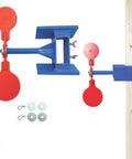 AR500 Steel Shooting Target Spinner For Handgun with 5/16 inch paddle, 2x4 bracket, AR500 guards, red circles, blue support