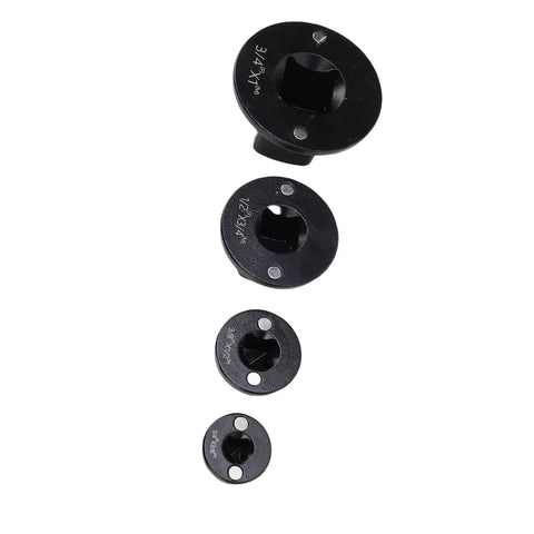Top Tier 4 Piece Low Impact Socket Adapter Set With Magnetic Drive Ratchet Converter Kit And Compact Wrench Adapters For Quick Size Swap From Quarter To Inch Drivers Perfect For Tight Spaces. Four black steel socket adapters in 3/8, 1/2, and 1/4 sizes