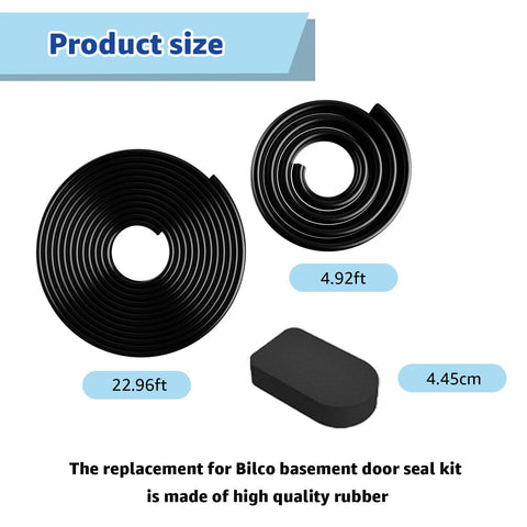 Bilco basement door seal kit: black rubber gasket coils (22.96 ft and 4.92 ft) with a 4.45 cm cap seal pad.