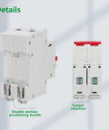 Side and front view of DC Miniature Circuit Breaker DZ47 63Z 500V 2 Poles 50A For Battery And Solar PV DC Systems DIN Rail Mount