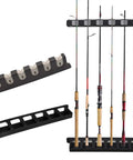 Wall Mount Fishing Rod Rack Organizer For Garage Or Home 6 And 8 Horizontal Or Vertical Rod Holder, EVA Cushioned, Gray with Red Accents