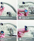 Installation steps for Dual Thread Water Saving 1.5 GPM Aerator In Chrome Fits 15/16 Inch 27M Or 55/64 Inch 27F Watersense Certified Cyclone Aerated Stream Delivers Strong Pressure While Slashing Water Use Up To 30 Percent on faucet.