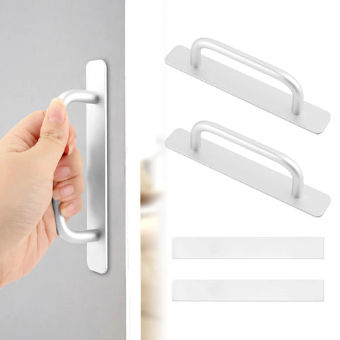 2 Pack Self Stick Adhesive Cabinet Handles No Drilling Instant Pull Handles for cabinets, doors, aluminum alloy, rust resistant