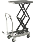 Strongway hydraulic lift table cart with scissor lift, front view, 500-lb capacity, four casters.