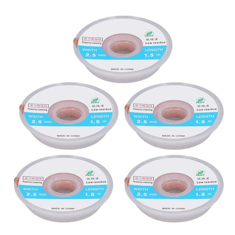 5 Piece Copper Solder Wick Set For Clean Desoldering On PCBs High Efficiency No Clean Solder Removal Wire For DIYers And Tech Repair Pros