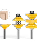 Pro 3-Piece T Slot Router Bit Set With Bearings For Precision Wood Milling Joinery And Rabbeting 8mm 12mm shank sizes displayed.