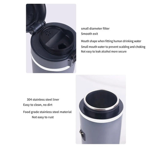 Grind Hard Play Hard 12 And 24V Car Kettle Boiler 500 Milliliter hot water heater features a 304 stainless steel liner and small diameter filter.