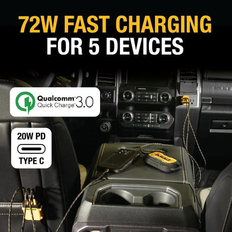 Heavy Duty Multi Port Usb Car Charger With Pd 30 Watt Fast Charging And Quick Charge Tech, with 5 port charger and devices charging.