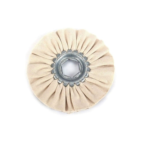 Awesome Two Piece 120 Millimeter Cotton Airway Buffing Wheels Set With 19mm Bore showing 8 ply cloth for polishing.