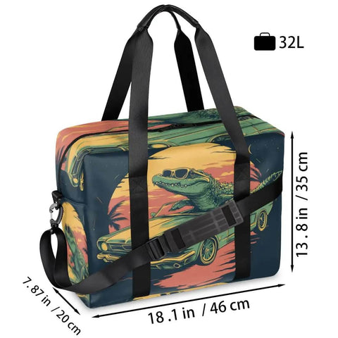 Alligator Pattern Travel Duffel Bag For Men And Women Waterproof Gym Bag Carry On Weekender Overnight Foldable 18L Capacity Durable Sports Bag