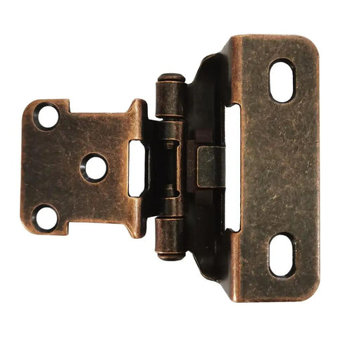 Front view of Oil Rubbed Bronze Self Closing Cabinet Hinges Partial Warp One Half Inch Inset Four Pack Embedded Steel Door Hinge Set