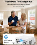 Couple connecting Smart WiFi Radon Detector For Home With Instant App Alerts And Continuous Daily Trend Tracking to monitor air quality.